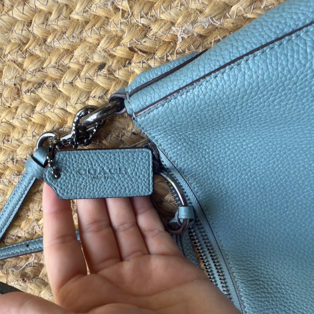 Coach Sutton Pebbled Leather Crossbody Bag Hobo Dusty Blue Gunmetal 52548 - Picture 7 of 10